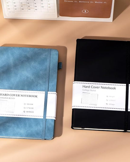CAGIE 2 Pack Journals Notebooks for Women Men Leather Journals for Writing Hardcover A5 Journaling Notebooks Thick Journal Supplies Diary, Black& Blue