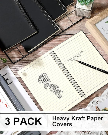 Yahenda Spiral Notebook Bulk A5 Journal Lined 8.3'' x 5.5'' Writing Composition Paper Small Notepad Subject Notebook for Students Office Business Back to School Supplies(Black,3 Pcs)