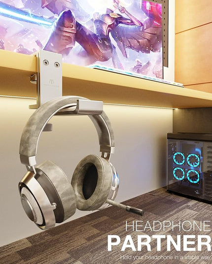 Foldable Headphone Stand and Hook – Aluminum Headset Holder Clamp Mount Under Desk, Universal Fit for Gaming Headphones, Space-Saving Hanger Organizer