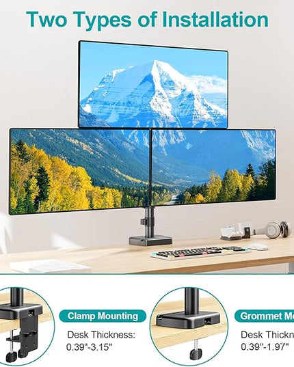 MOUNT PRO Triple Monitor Mount for Max 32" Computer Screen, Adjustable 3 Monitor Desk Mount, up to 19.8lbs Each, Three Display Arm with Tilt Swivel Rotation, VESA Mount 75x75/100x100mm
