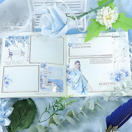 Snycler Pre-Cut Blue Mood Themed PET Washi Tapes - Vintage Aesthetic Tape Stickers for Journaling, Scrapbooking, Junk Journals, Crafts, Planners - 4 Rolls