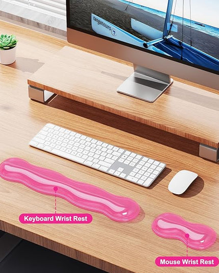 Gel Keyboard and Mouse Wrist Rest Set, Comfort Ergonomic Wrist Support, for Wrist Pain Relief, Computer Keyboard Wrist Rest (Pink)