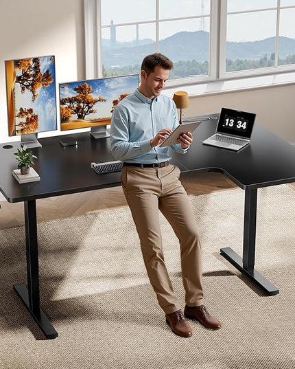 L-Shaped Standing Desk - 55 Inch Adjustable Corner Desk, Electric Sit-Stand Computer Table with Memory Controller for Home Office