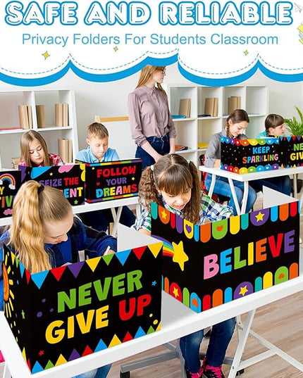 Honoson 24 Pcs Bulk Inspirational Privacy Folders for Students Cardboard Test Privacy Boards Motivational Words Desk Dividers Shield for Classroom School Study Supplies, 6 Styles(Colorful)