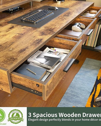 FEZIBO Standing Desk Adjustable Height with Drawers, 48 x 24 Inches Stand Up Desk Electric Memory Computer Desk, Black Frame/Rustic Brown Top