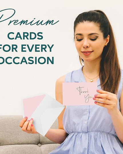 VNS Creations Gold Foil Thank You Cards With Envelopes Bulk Set & Stickers - 100 Pack 4x6 Blank Thank You Notes Box Set - Large Note Card Small Business, Wedding, Baby Shower & Bridal Shower - Lilac