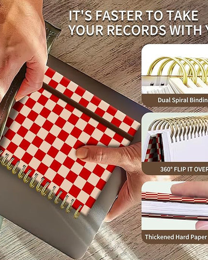 Spiral Journal Notebook, A5 Cute Notebooks for Women Men, College Ruled Hardcover Notebook for Work & Note Taking, 60 Pages Double-Wire Journals for Writing, Cute Red Checkered