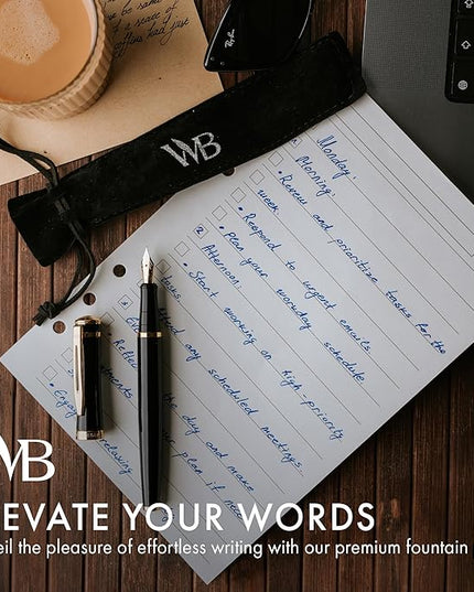 Wordsworth & Black Fountain Pen Set, 18K Gilded Medium Nib, Includes 24 Pack Ink Cartridges, Ink Refill Converter & Gift Pouch, Gold Finish, Calligraphy, [Black Gold], Perfect for Men & Women