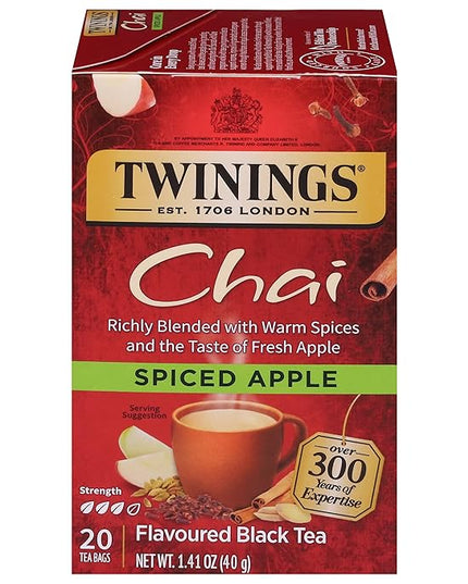 Twinings Spiced Apple Chai Black Tea Individually Wrapped Bags, 20 Count (Pack of 1), Sweet, Savoury Spices, Caffeinated, Enjoy Hot or Iced, 20 Teabags