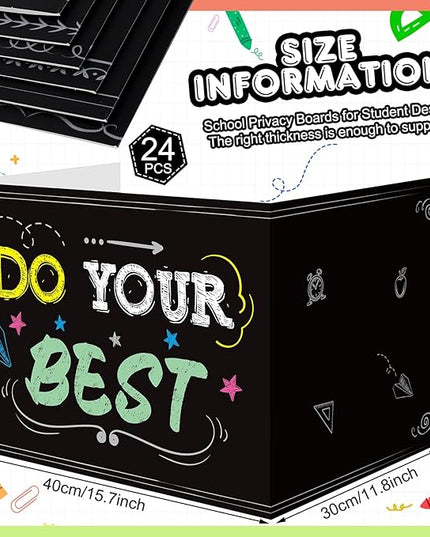 Honoson 24 Pcs Bulk Inspirational Privacy Folders for Students Cardboard Test Privacy Boards Motivational Words Desk Dividers Shield for Classroom School Study Supplies, 6 Styles(Blackboard)