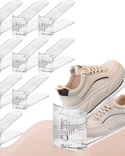 10 PACK Transparent Shoe Stacker,Shoe Slots Organizer for Closet, Shoe Display Space Saver,Adjustable Shoe Rack Organizer Holder for High Heels,Sneakers(Transparent)
