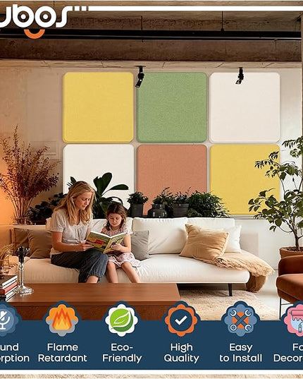BUBOS 4 PCS Acoustic Panels 23.6''x23.6'', Sound Absorbing Panels for Wall, Decorative Fabric Soundproof Panels, Sound Deadening Panel for Studio, Office & Home Theater,Ember