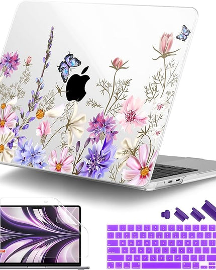 DONGKE for M4 MacBook Air 13.6 Inch Case 2025 2024 2023 2022 Model A3240 A3113 A2681 M3 M2 Chip, Plastic Hard Shell Case Cover with Touch ID for MacBook Air 13 Inch M4 - Butterfly Floral