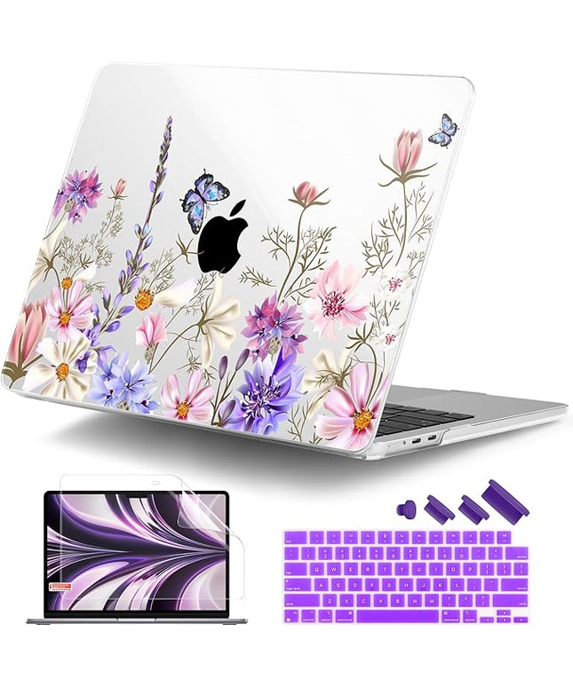 DONGKE for M4 MacBook Air 13.6 Inch Case 2025 2024 2023 2022 Model A3240 A3113 A2681 M3 M2 Chip, Plastic Hard Shell Case Cover with Touch ID for MacBook Air 13 Inch M4 - Butterfly Floral