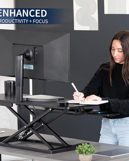 VIVO 42 inch Desk Converter, K Series, Height Adjustable Sit to Stand Riser, Dual Monitor and Laptop Workstation with Wide Keyboard Tray, Black, DESK-V042KB