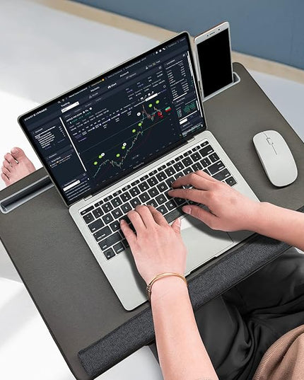 Extra Large Lap Laptop Desk - Full PU Material Mouse Pad Gaming Tray - Portable LapDesk with Phone Holder & Wrist Rest for Notebook, MacBook, Tablet, Bed, Sofa(Gray, Fit Up 17.3-in Laptops)