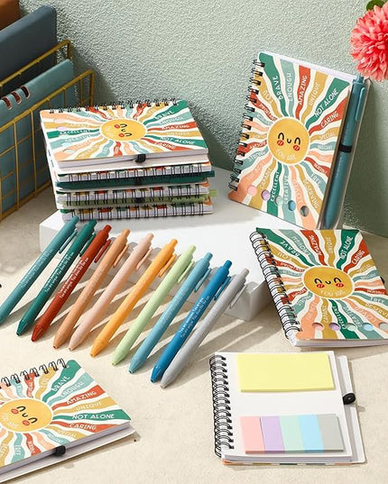 Janlaugh 100 Pcs Christmas Inspirational Gift Bulk for Women 50 Mental Health Notebook with Sticky Note 50 Motivational Ballpoint Pen Psychology Journal for Medical Assistant Employee Teacher Student