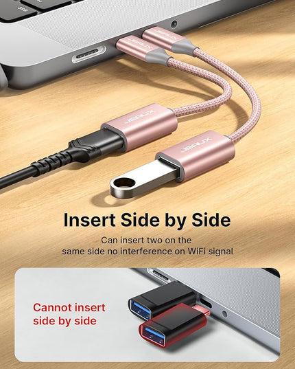 JSAUX USB C to USB 3.0 Adapter [2 Pack], USB C Male to USB Female OTG Cable Adapter Compatible with MacBook Pro/Air, iPhone 17 Pro Max/iPhone Air/16e/16/15 Series, Samsung Galaxy S25/S24/S23-Pink
