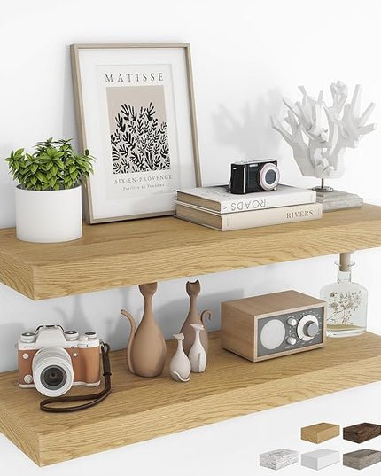 RICHFOCUS 36Inch Floating Shelves for Wall 2 Pack Shelves for Bedroom|Kitchen|Bathroom Wall Mounted Rustic Wood Floating Shelf with Invisible Brackets for Books|Storage|Decor, Oak