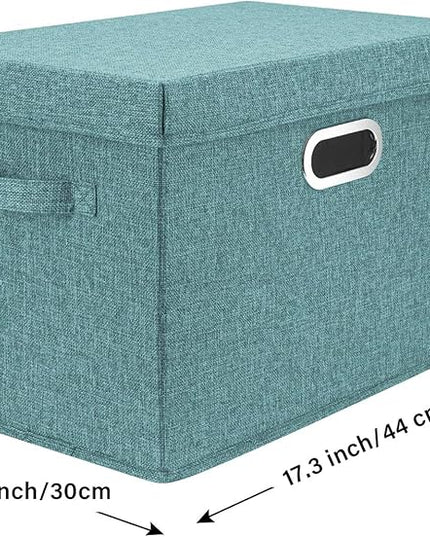 TYEERS Large Storage Bins with Lids, Collapsible, Washable, Fabric Storage Boxes for Organizing, 17.3x11.8x11.4 inches, 3 Pack, Aqua Deep