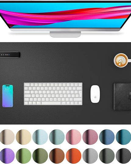 Aothia Leather Office Desk Pad Protector, Non-Slip PU Leather Desk Blotter, Waterproof Laptop Writing Mouse Pad for Office and Home, Black, 31.5" x 15.7"