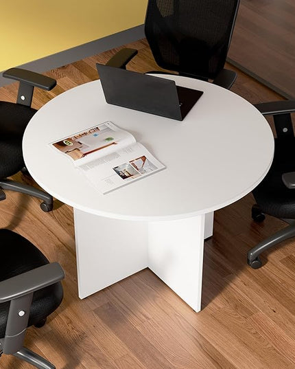 Bush Business Furniture 42-inch Round Conference Table with Wood Base, Circular Meeting Room Desk for 4 Users, White