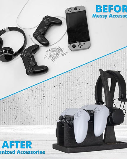 Gamer Gifts for Men Teenage Boy Controller Holder & Headphone Stand, Stylish Gaming Accessories Setup Controller Stand Headset Stands, Unique Gifts for Gamers to Organize Gaming Equipment