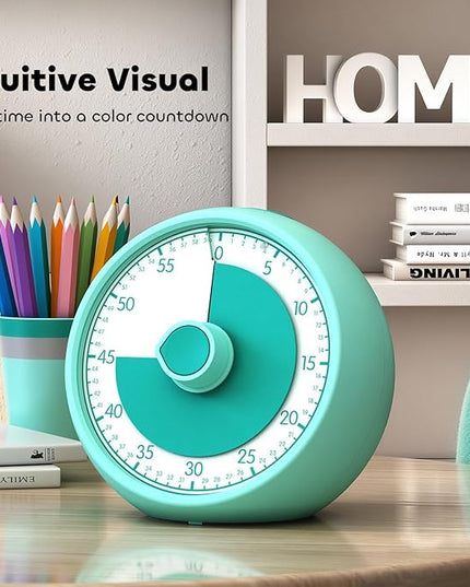 Conchstar Visual Timer for Kids 60-Minute - Countdown Timer with Optional Alarm, Focus Tool for ADHD & Autism, Time Management for Homework, Chores, Office, Kitchen, Teaching & Study Routines (Green)