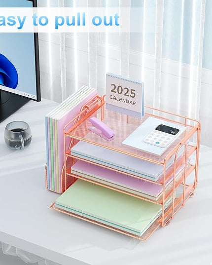 Spacrea Desk Organizers and Accessories, Paper Organizer for Desk with File organizer, Desk Accessories & Workspace Organizers for Office Supplies (Rose Gold)