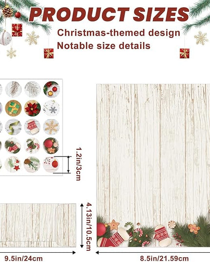 EggSun 250Pcs Christmas Stationery Paper and Envelope Set with 100 Letterhead Papers and 50 Envelopes, 10 Design for Letter Writing Invitations Computer Holidays Party Notes, 8.5x11 Inch-Wood Grain