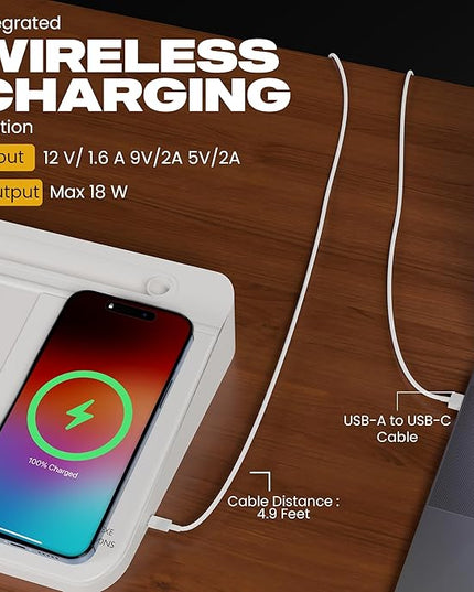 NEXTLUXE Glass Desk Whiteboard with Wireless Charger - Desktop Whiteboard with Storage, Weekly Planner, Dry Erase Pad, Organizer Drawer for Home, School, Office Gadgets – White