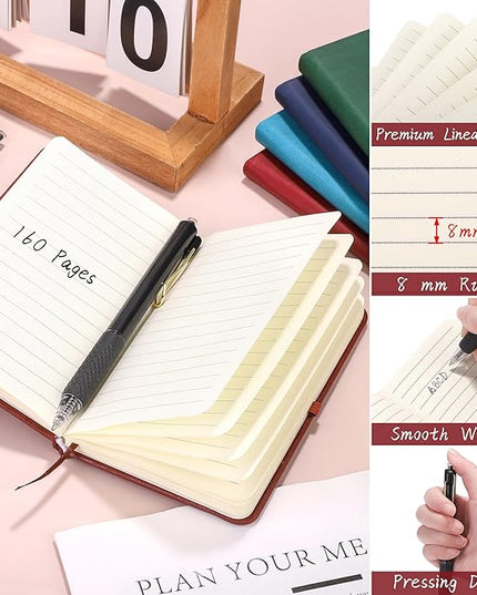 Aodaer 50 Sets Pocket Notebook Journal with Pens, 160 Pages, 3.5 x 5.5 Inch Mini Lined Journal Notebook A6 Leather Hardcover College Ruled Notepad with Pen Holder for School Office, Deep Multicolor