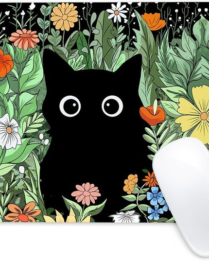Black Cat Square Mouse Pad,Non-Slip Rubber Base Mouse Pad,Home Office Decoration Desktop Accessory,Laptop Mouse Pad for Office Laptops,9.4x7.8x0.12inch 2