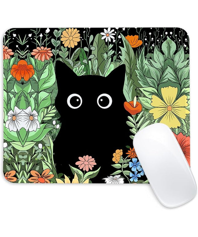 Black Cat Square Mouse Pad,Non-Slip Rubber Base Mouse Pad,Home Office Decoration Desktop Accessory,Laptop Mouse Pad for Office Laptops,9.4x7.8x0.12inch 2