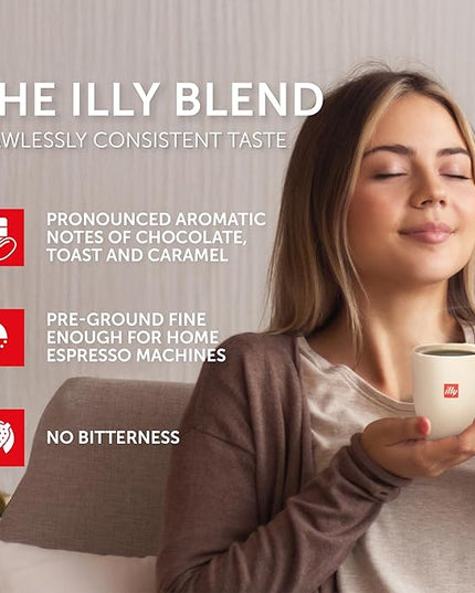 illy Ground Espresso Coffee, Classico Medium Roast, 100% Arabica, Premium Italian Coffee, Pre-Ground for Espresso Machines, 8.8oz, 12 Pack