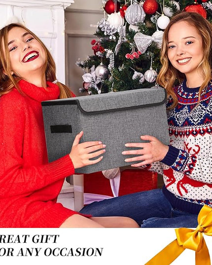 Large 42 Quarts Fabric Storage Bins with Lids [2-Pack] Linen Collapsible Foldable Storage Cubes, Closet Organizer Containers boxes with Handles for Home Office (16.7 x 12 x 12, Gray)