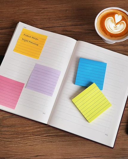 9 Pack Lined Sticky Notes 3x3 in Post Sticky Notes with Lines, 9 Multi Colors Ruled Colorful Super Sticking Power Memon Pads, 82 Sheets/Pad
