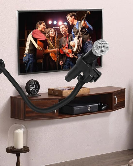 Microphone Holder - 23.6 inch Long Arm Gooseneck Desktop Mic Stand,Mic Arm Wall Mount,Metal Base Mic Clip 3/8" to 5/8" Adapter for Walls/Desk/Podium,Compatible with Shure/Fifine/AT2020/Pyle/Razer