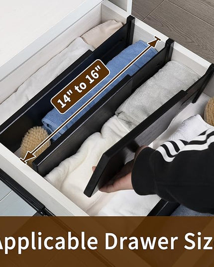 Utoplike Bamboo Dresser Drawer Dividers, 4'' High Adjustable Drawer Organizers for Clothing, Spring Loaded, Works in Kitchen, Bathroom, Bedroom, Drawer, Desk, 4 PCS, Black