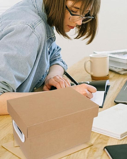 jojofuny Kraft Storage Box with Lid Thickened Document Organizer Portable Handled Storage Container for Office File and Desktop