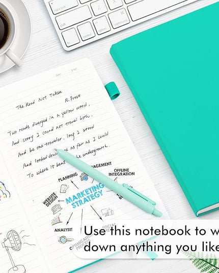 feela 12 Pack Notebooks Journals Bulk, Hardcover Notebook Classic Ruled Lined Journals with Pen Holder for Women Girls School Business Supplies, with 12 Black Pens, 120 GSM, 5.1”x8.3”, A5, Aqua