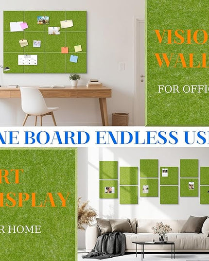 DOLLAR BOSS Large Cork Board for Wall 48" x 36" x 0.5" Bulletin Board 12 Packs Corkboard Tiles Self Adhesive Felt Wall Tiles for Office Home School, Green
