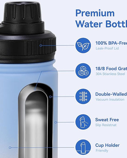 DOMICARE 16 oz Kids Water Bottle for School Stainless Steel Double Wall Vacuum Insulated Water Bottle with Straw lids & Spout Lid, Leakproof BPA Free (Blue/Pink,1)