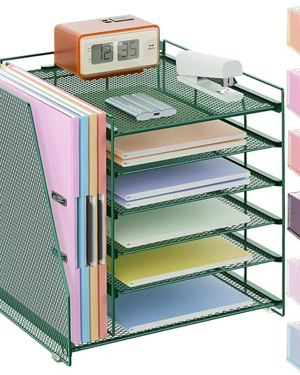 gianotter 6-Tier Paper Organizer With Magazine Holder, Desk Organizers and Accessories, Desk Accessories & Workspace Organizers, File Organizer for Office Supplies Storag (Green, 6-Tier)