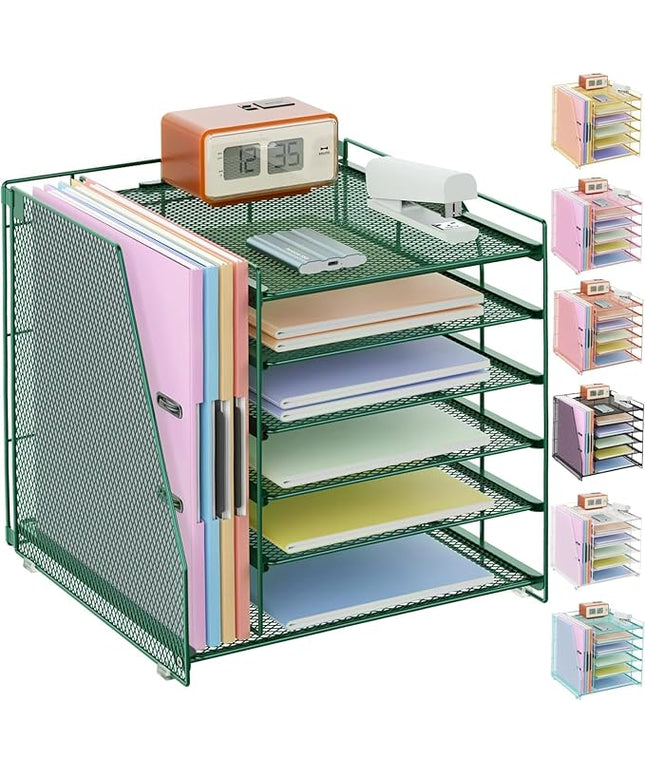 gianotter 6-Tier Paper Organizer With Magazine Holder, Desk Organizers and Accessories, Desk Accessories & Workspace Organizers, File Organizer for Office Supplies Storag (Green, 6-Tier)