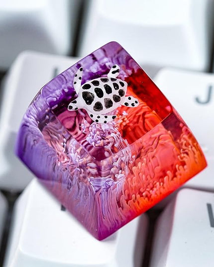 Sea Turtle Artisan Keycap Deep Purple and Hot Pink R1 SA Profile Custom Sea Creatures Keycaps 1U ESC Handmade Gaming Resin Key Cap Cherry MX Switch Compatible Mechanical Keyboard Turtle Lover Gift