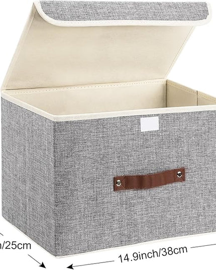 TYEERS Collapsible Storage Boxes, Washable Fabric Storage Bins with Lids, 14.9x9.8x9.8 inches, 2 Pack, Gray