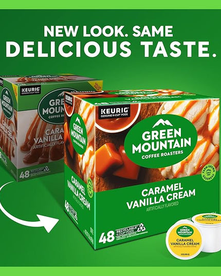 Green Mountain Coffee Roasters Caramel Vanilla Cream, Single-Serve Keurig K-Cup Pods, Flavored Light Roast Coffee Pods, 48 Count