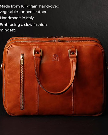 Time Resistance Leather Laptop Briefcase - Full Grain Leather Computer Bag for Men and Women