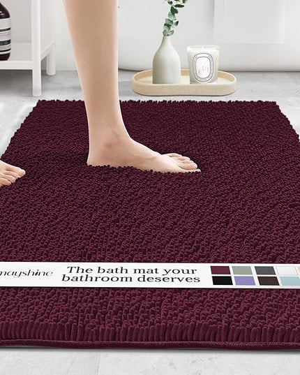 MAYSHINE Plush Shaggy Chenille Bath Mat | Extra Soft, Super Absorbent, Non-Slip Bathroom Rug | Fluffy Microfiber, Area Rug Sets for Bathroom Floor, Kitchen, Living Room | 59"x31" | Burgundy
